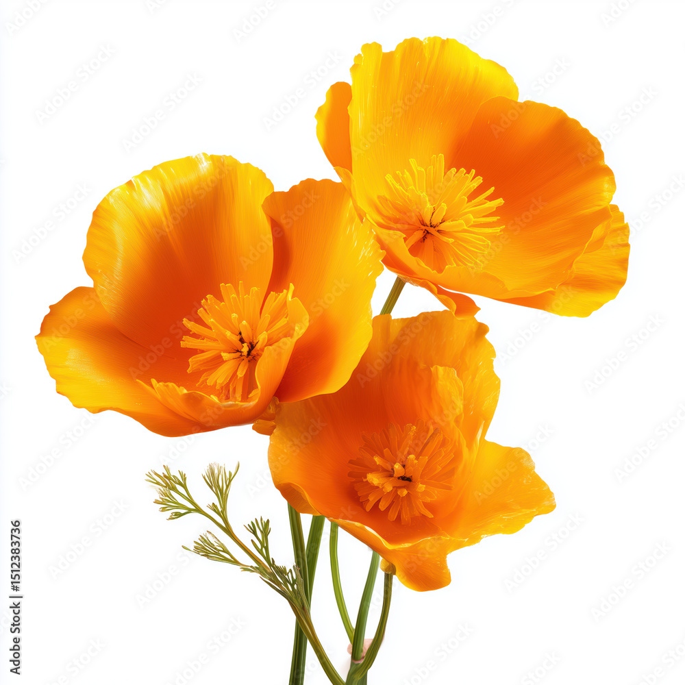 Naklejka premium Stunning Orange California Poppy Bouquet , PNG isolated cut out image