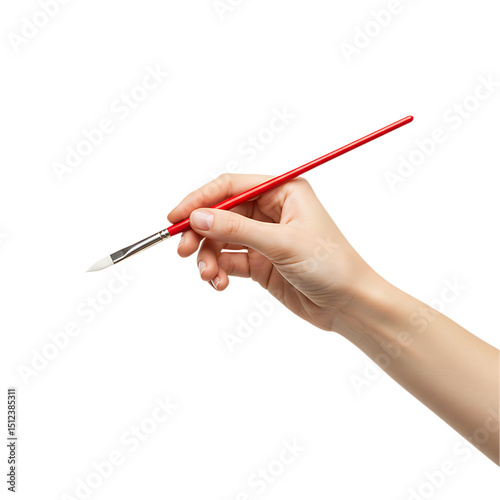 Hand holding paintbrush isolated on transparent background