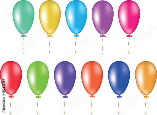 Balloons isolated on a transparent background. A set of colourful, realistic 3D balloons for designs