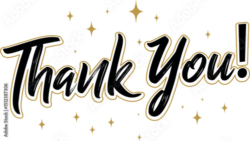 Stylish "Thank You" Graphic with Gold Stars