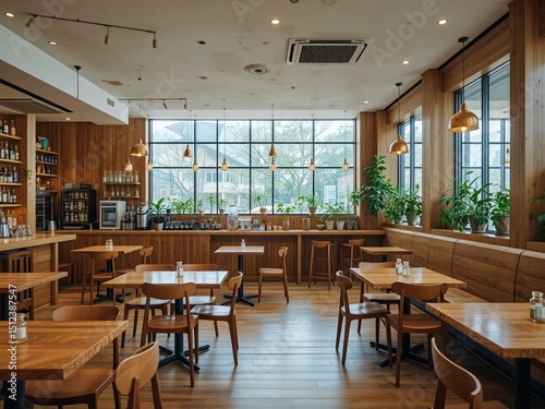 Wallpaper Mural Modern Wooden Cafe Interior Design Torontodigital.ca