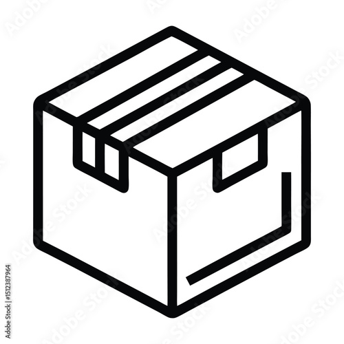 Closed cardboard box line icon black and white graphic
