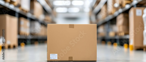 Brown Cardboard Box In Empty Warehouse