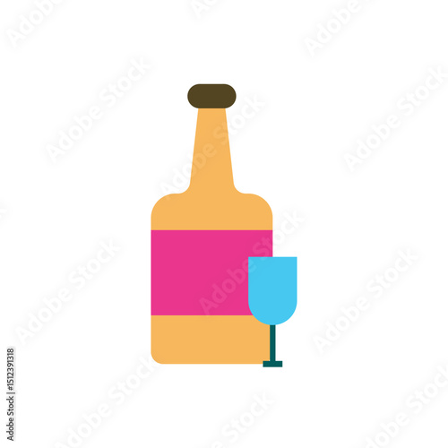 Flat design of a wine bottle and glass, perfect for party, celebration, or food and beverage-themed materials.