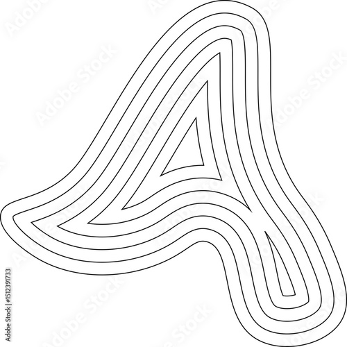 Abstract geometric shape with fluid concentric lines forming an irregular freeform contour.