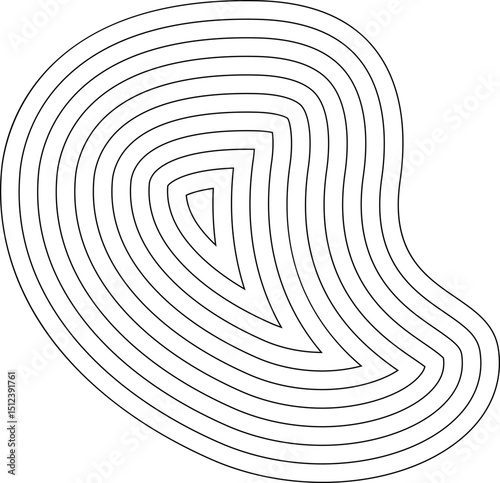 Abstract geometric shape with organic concentric lines creating a dynamic floating figure with fluid contours.
