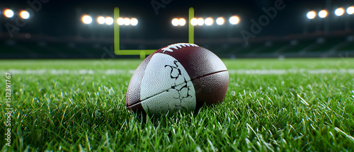 Brown And White Football On Green Grass Stadium At Night