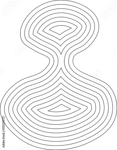 Abstract geometric shape with fluid concentric lines forming a symmetrical hourglass-inspired contour.