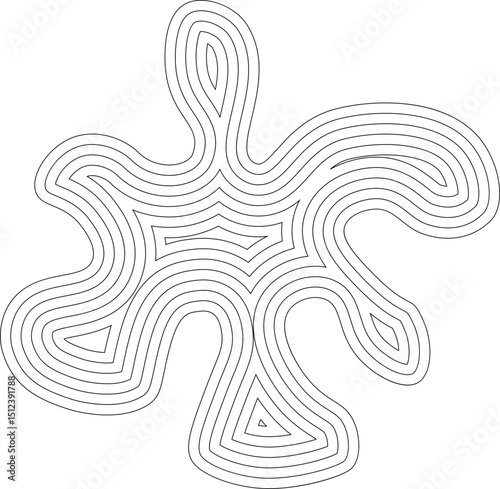 Abstract geometric shape featuring concentric lines forming an irregular contour with soft protrusions.