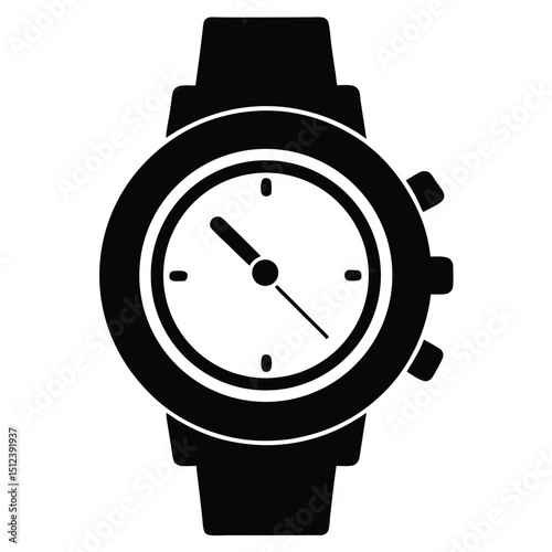 Wristwatch silhouette vector classic watch icon design
Classic wristwatch vector silhouette black watch illustration
