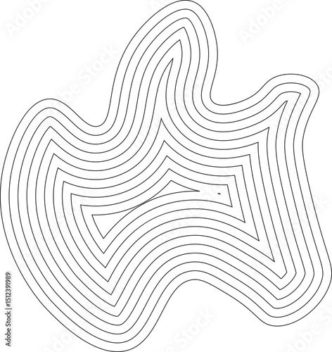 Abstract geometric shape featuring smooth wavy concentric lines creating an irregular organic form.