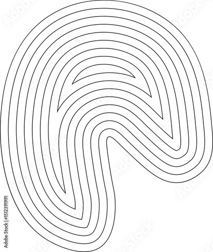 Abstract geometric shape with soft flowing concentric lines forming a curved arc-like structure.