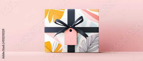 Abstract Gift Box With Pink And Black Ribbon