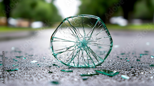 Broken Glass On Wet Asphalt Road