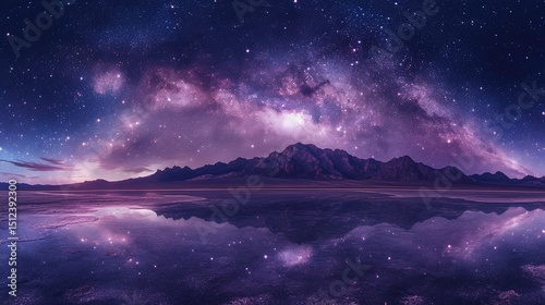 Crystallized salt flats mirroring Milky Way core, gypsum flowers growing toward gamma-ray burst azimuth, long-exposure geology effect, electric violet veins in cracked crust