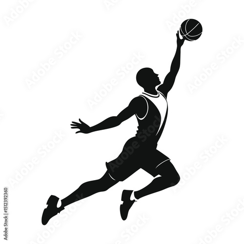 Basketball player in jump shot pose silhouette. Great for sports logos, action graphics, fitness icons, and athletic illustrations. Dynamic vector sports figure design.