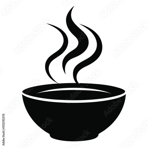 Steaming bowl of soup silhouette vector hot food icon  
Soup bowl silhouette vector steaming food black illustration  
