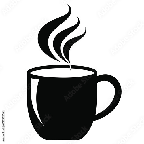 Steaming coffee mug silhouette vector hot beverage icon  
Coffee mug silhouette vector steaming drink black illustration  
