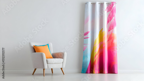 Colorful Abstract Curtain In Modern Living Room