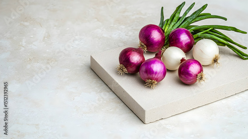 Fresh Red And White Onions On Light Beige Surface