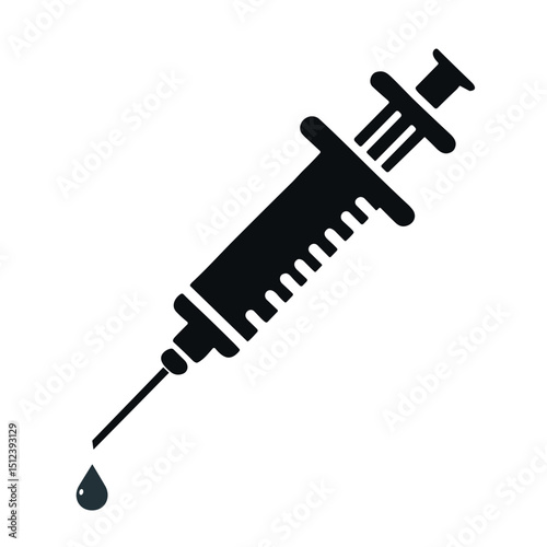 Simple syringe vector icon with drop of liquid on transparent background for addiction awareness and harm reduction initiatives