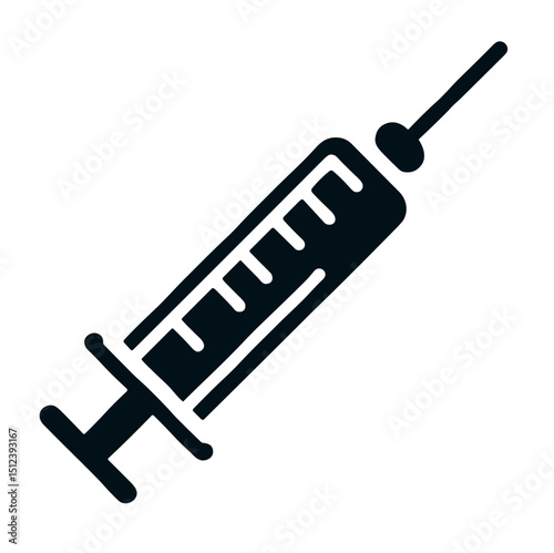 Simple syringe vector icon on transparent background for medical injection and healthcare use  