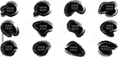 black brush speech bubble vector set for grunge comic or artistic text