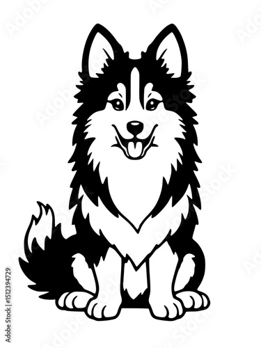 Vector art of Cute husky dog sitting isolated on white background with fluffy fur and friendly expression