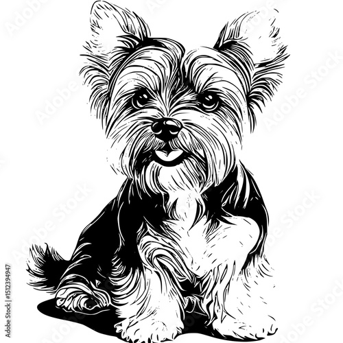 Vector art of Yorkie dog portrait isolated on white background, cute puppy illustration
