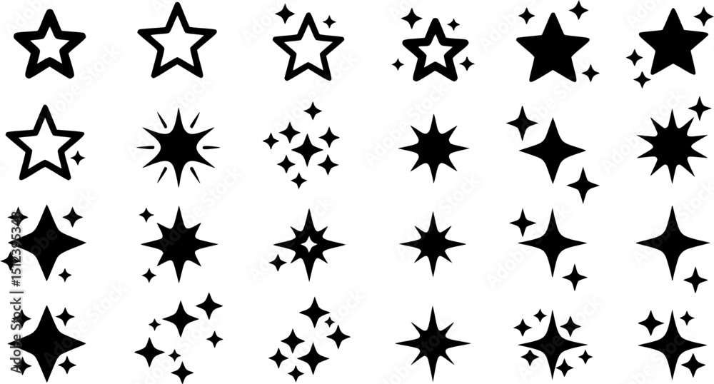 Fototapeta premium Sparkle vector icons set. Shine symbol illustration. star sign collection. 