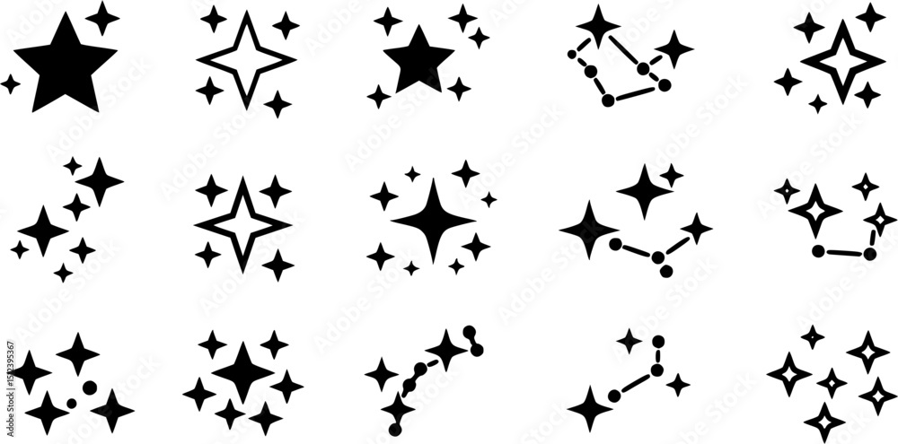 Naklejka premium Sparkle vector icons set. Shine symbol illustration. star sign collection.