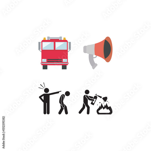 Emergency Response Icons Firetruck, Megaphone, Evacuation, Firefighting