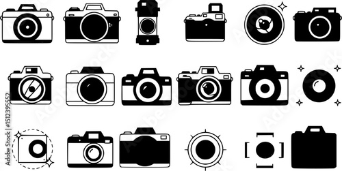 Foto camera icon vector set. Photo illustration sign. Photo studio symbol. Photo session logo. Focus mark.
