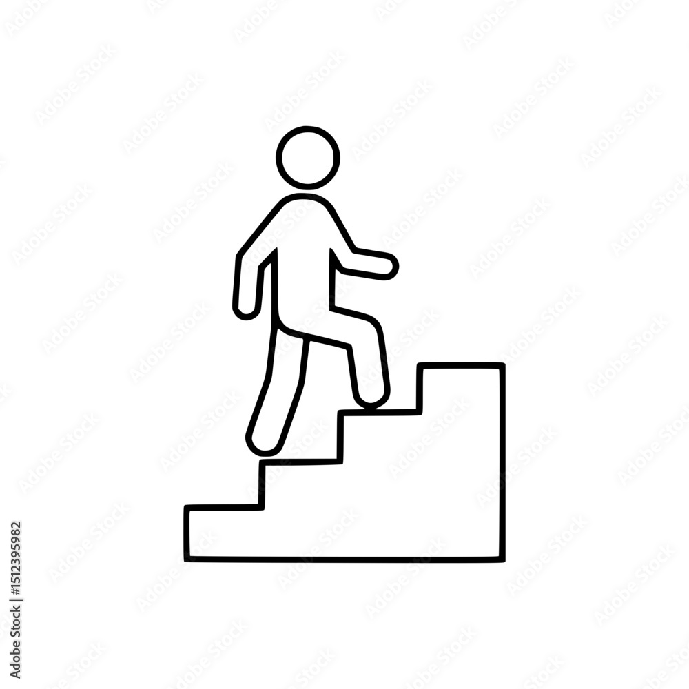 Fototapeta premium Outline icon of person climbing stairs symbolizing progress, ascension, or reaching a goal