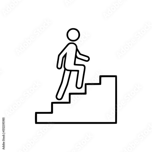 Outline icon of person climbing stairs symbolizing progress, ascension, or reaching a goal