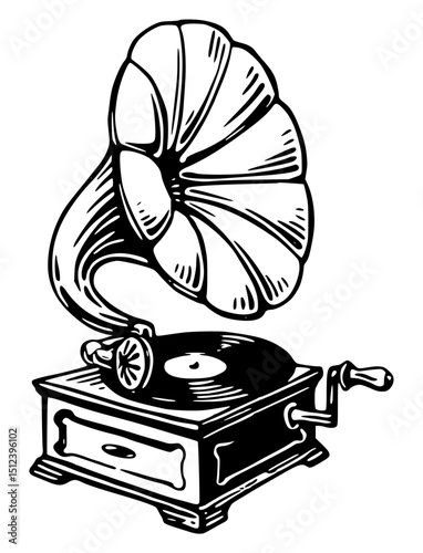 Vector art of Vintage gramophone isolated on white background, a classic phonograph for playing music