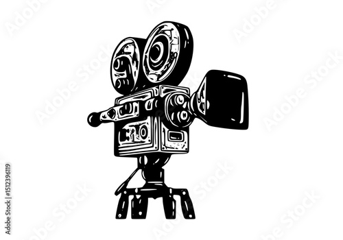 Vector art of Vintage movie camera isolated on white background, a classic film production equipment