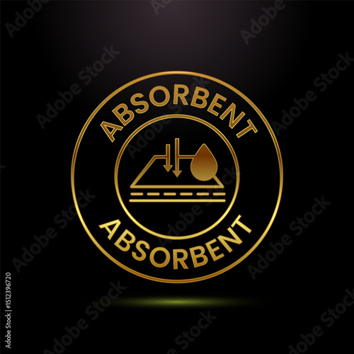 Water absorbent icon design illustration, Water drop absorb sign, symbol in gold color style