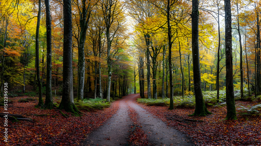 Obraz premium Autumn Forest Path With Colorful Leaves