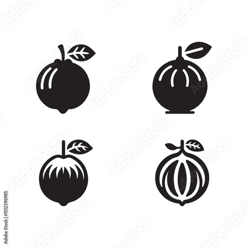 Set of guava silhouette on white background. Guava fruit vector icon