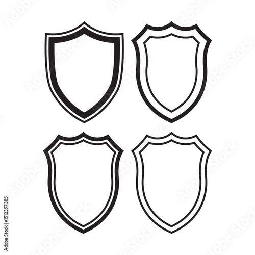 Collection of Blank Shield Shapes  Perfect for Logos, Emblems, and Design Projects.  Downloadable Vector Graphics for Your Creative Needs.  Various Styles Included for Versatile Applications.