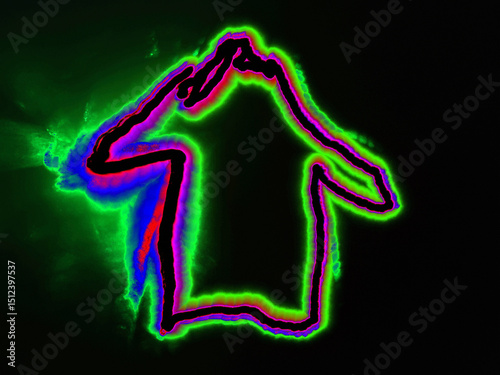 Glowing up arrow. On a black background, a hand-drawn arrow pointing in the direction with neon lines. The edges of the arrow glow purple-green, creating a glowing halo around the image.