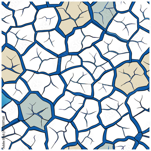 Blue and beige cracked ground texture vector for climate change, drought concept, geological pattern, broken soil surface and environmental background
