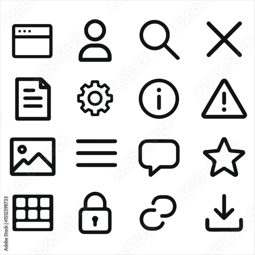 Website user interface icon set in white background