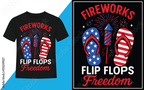 Fireworks flip flops freedom t shirt design vector
