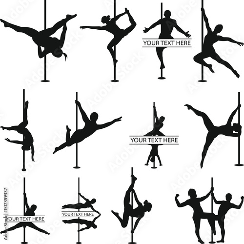 Pole Dance Poses Silhouettes, Pole Dancing SVG, Pole Dancer Silhouette,