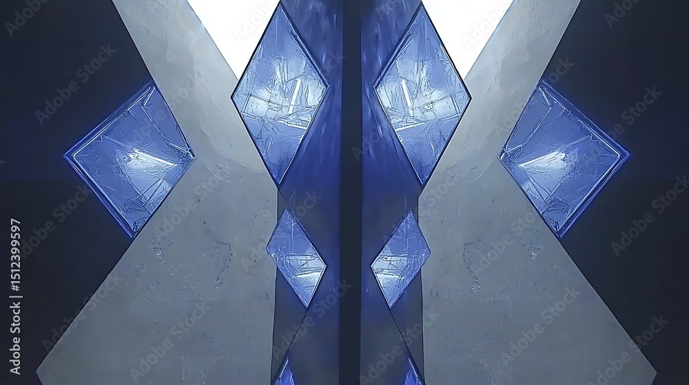 Obraz premium Vivid immersive tunnel with sci-fi geometric symmetry, glowing light panels and sharp lines creating a high-tech luminous environment