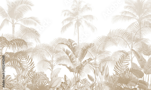 Vintage Botanical Wall Mural: Earthy Tones, Palm Trees & Wild Plants Background