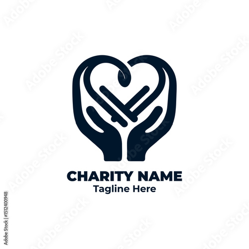 Charity logo design for donation symbol vector, nonprofit support campaign, emotional care illustration, humanitarian help icon, volunteer love for community and people
