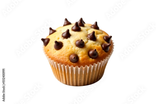 Delicious chocolate chip muffin on a transparent background.
